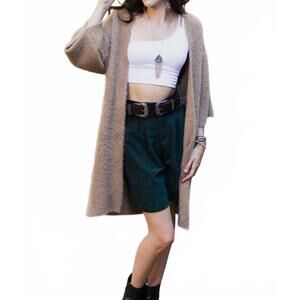 NEW LETO ultra-soft luxe mohair knit cardigan in taupe